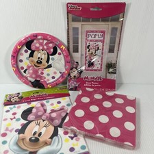 Lote de decoración de fiesta de Minnie Mouse placas de póster de puerta bolsas de botín servilletas