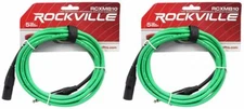 2 Rockville RCXMB10-G Green 10' Male REAN XLR to 1/4'' TRS Balanced Cables
