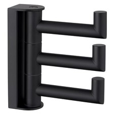 Swivel Towel Hook 3 Arms Matte Black, 304 Stainless Steel Triple Towel Holder, I