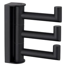 Swivel Towel Hook 3 Arms Matte Black, 304 Stainless Steel Triple Towel Holder, I