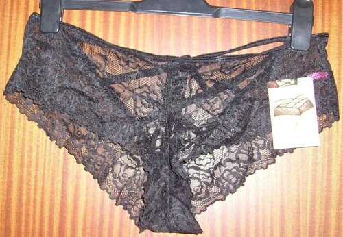 Seven Till Midnight-Rose Galloon Lace Panty With Lattice Back Detail-Black 1X/2X
