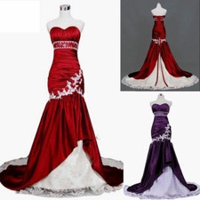 Mermaid Wedding Dresses Lace Appliques Satin Strapless Sweep Train Bridal Gowns