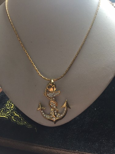 Gold Plated And Crystal Naval Themed Pendant And Chain - Picture 2 of 3