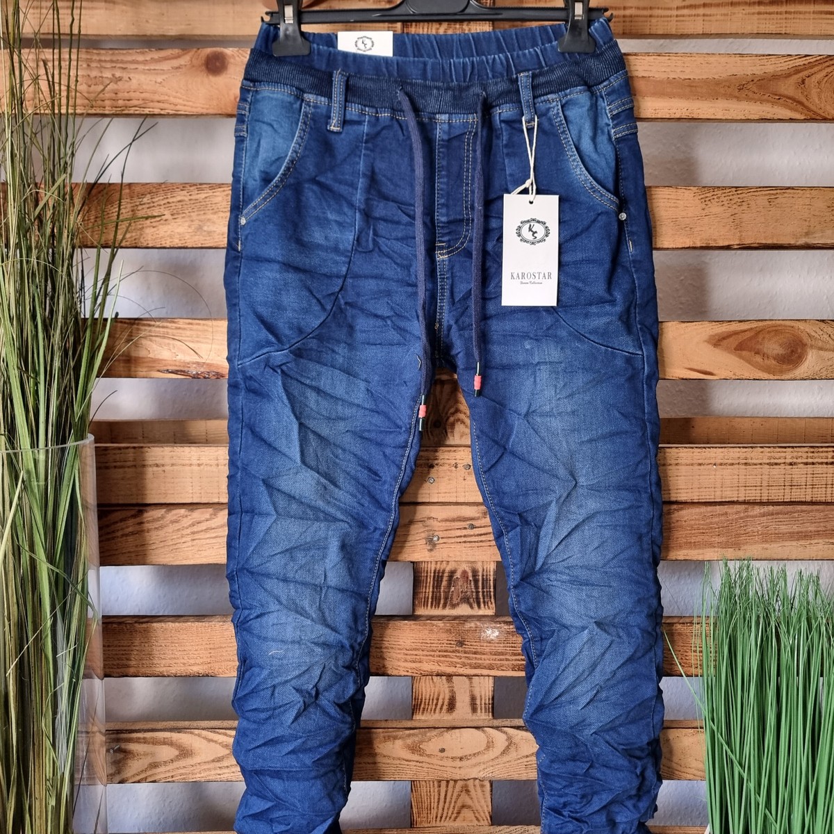 16 Farben KAROSTAR Damen Jeans Hose Baggy Knöpfe Denim Stretch 38,40,42,44 46 48
