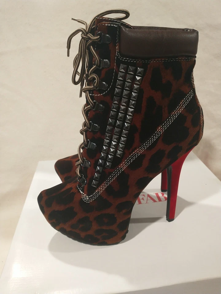 JustFab Maylie Mujeres Estampado Leopardo Sexy Cuentas Barty Botas Rojo 6" Tacón Zapatos 10 Foto 3 de 4