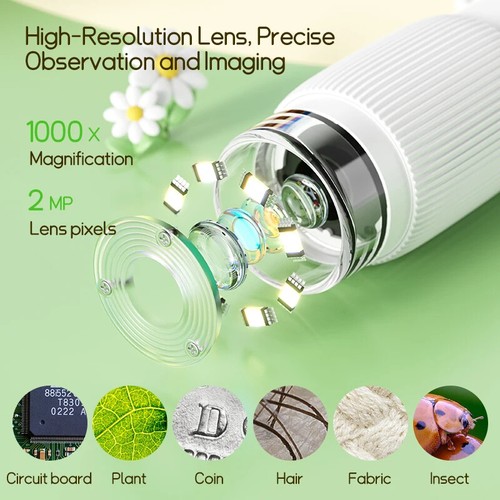 1000X Handheld Digital Microscope with 8 LED Light Kids Microscope HD Magnifier. - Picture 4 of 9