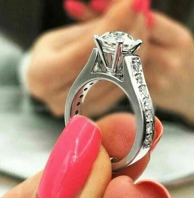 2.50 Ct Round Cut Moissanite Solitaire Engagement Ring 14K White Gold Plated