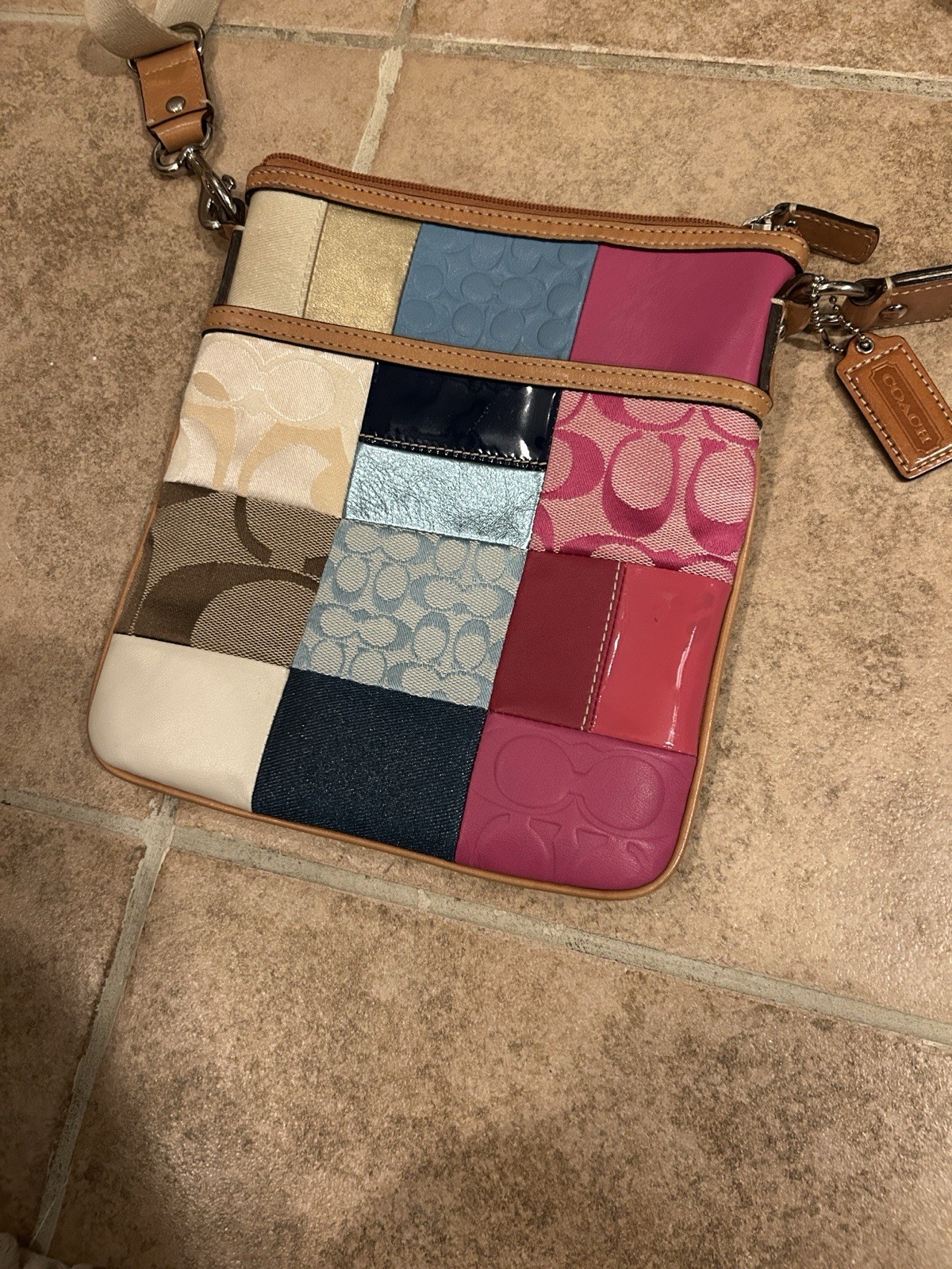 Coach Pink Blue Patchwork Swing Pack Crossbody Ba… - image 1