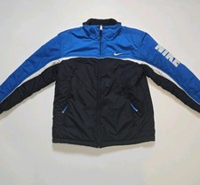 NIKE Full Zip Up Blue Black Reversible Windbreaker Jacket Boys Large Fleece Nylo