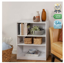 3-Shelf Bookcase Adjustable Shelves White Storage Organizer Display