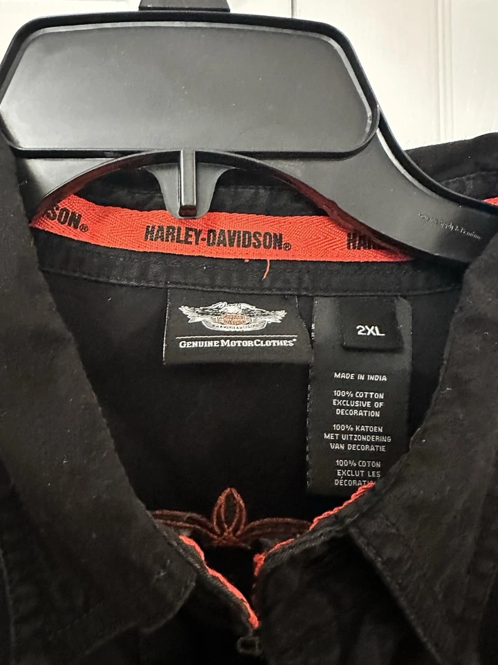 Harley Davidson Para Hombres 2XL Negra Leyenda Americana Bordada Abotonada con Llama Foto 3 de 3