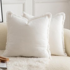 Cotton Fringe Cushion Covers 65x65 cm Decorative Boho Pillowcases – Cream White