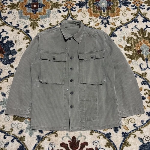 Vintage 1940s Military HBT Jacket Shirt WWII Herringbone Twill 13 Star Size Smal