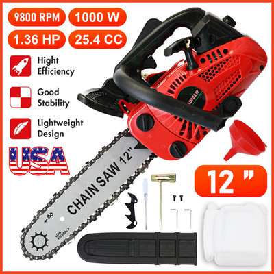 Gas Top Handle Chainsaw with 12'' Bar Chain 2-Stroke Engine Cut Tree Wood 25.4cc
