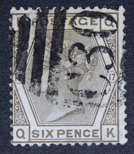 GB SG147 QV 1874 6d Grey Plate 17 QK Used in Valparaiso Chile