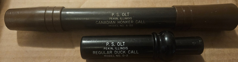 2 Vintage P.S. OLT  Calls.  Model # A-50 Goose Call  & Model # D-2 Duck Call