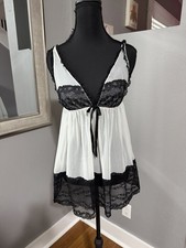 Victoria  s Secret White W/ Black Lace Babydoll Cami Dress Size Medium