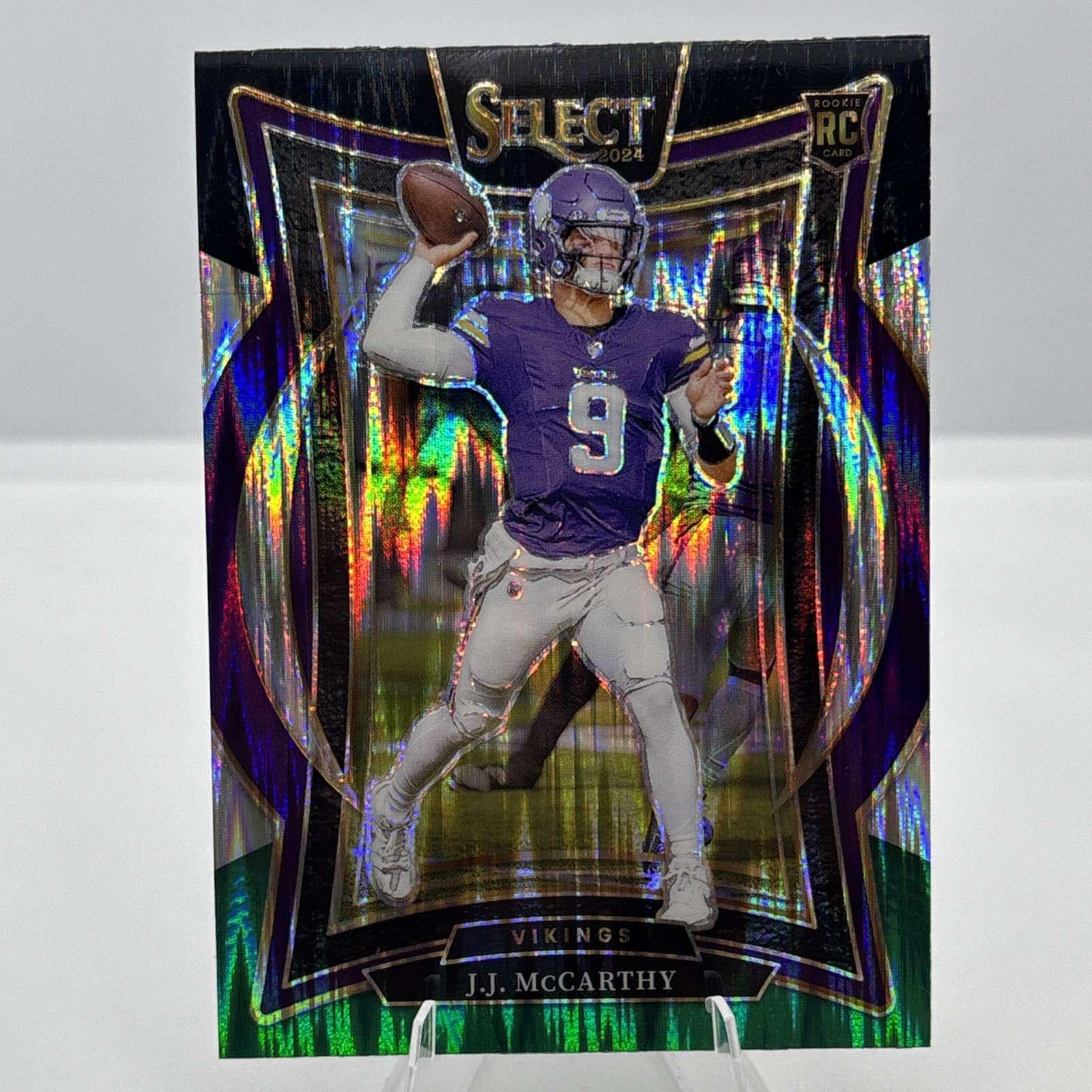 2024 Panini Select - Concourse J.J. McCarthy #24 Black & Green Shock Prizm (RC)