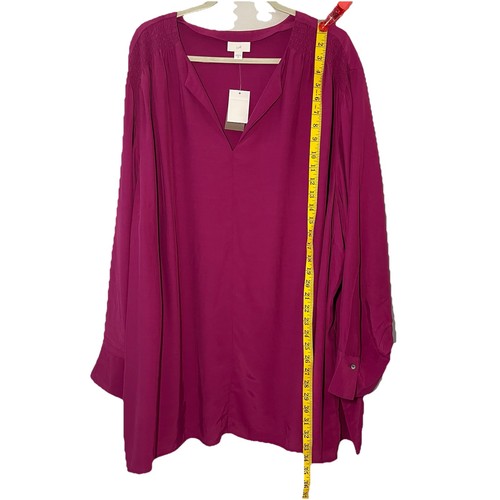 New J.Jill Plus Size 4X Purple Smocked Side Split Long Sleeves Blouse Career ** - Picture 7 of 16