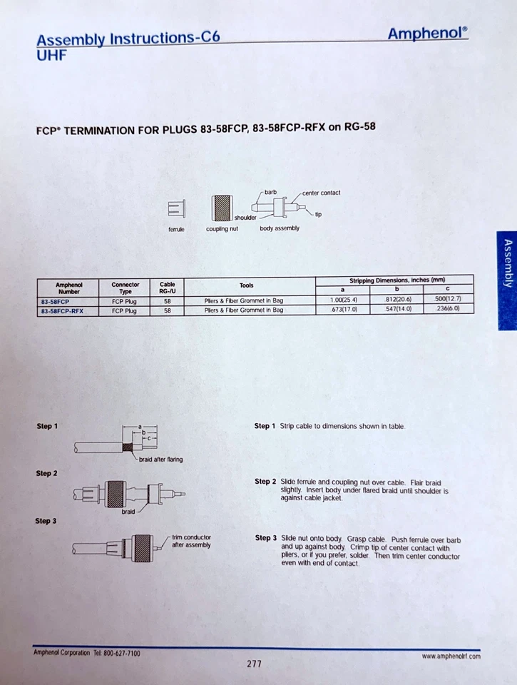 NOS Amphenol # 83-58FCP, Crimp On PL259 Connector for RG58 (Bundle of 12) - Image 3 of 3