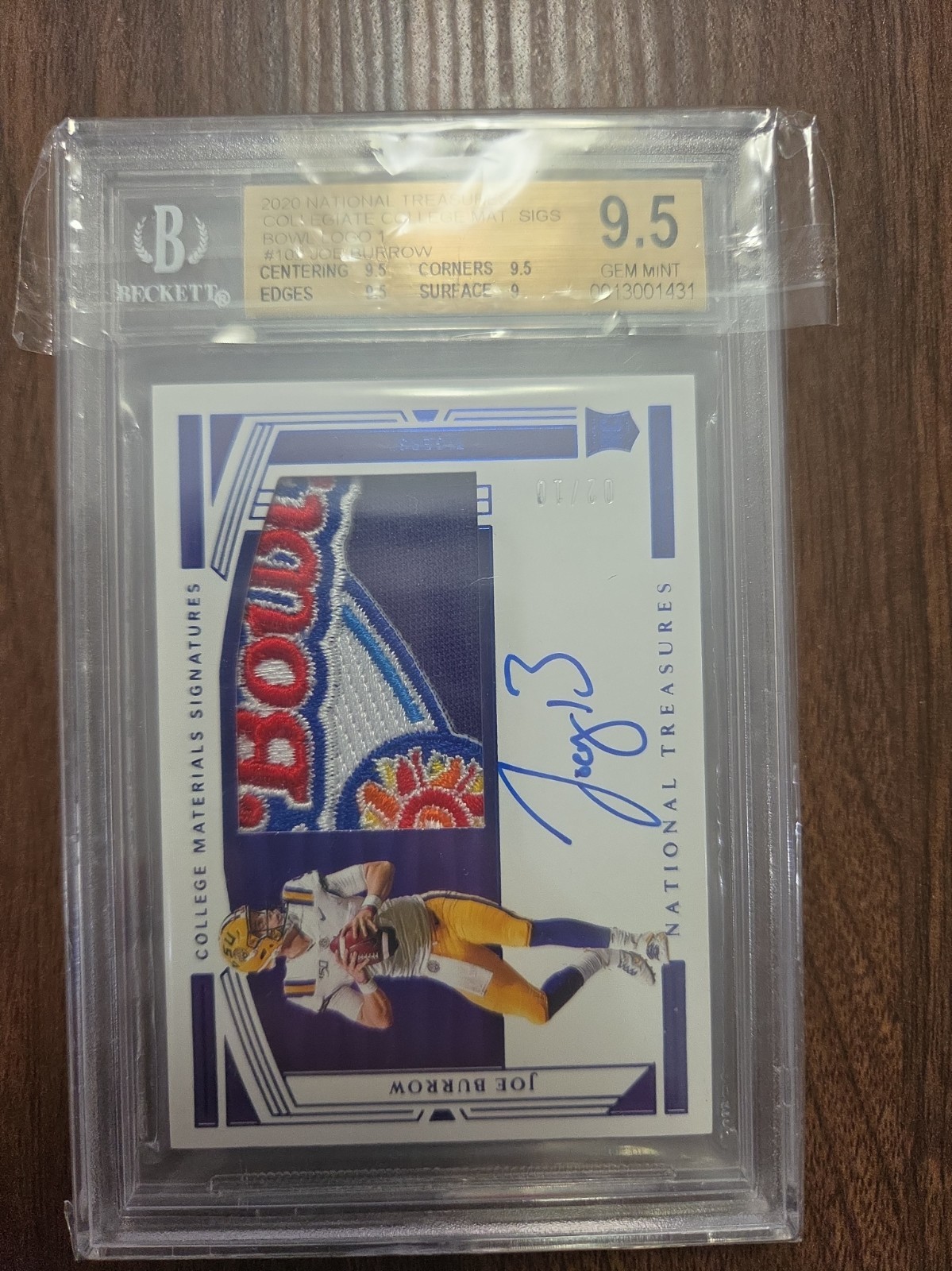2020 Panini National Treasures Collegiate - College Mat Sigs Joe Burrow 02/10