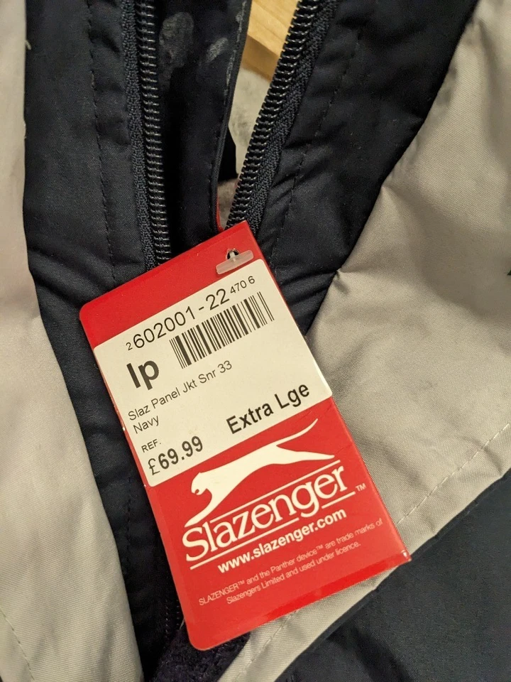 Slazenger Panel Jacket Fleece Lined Stowaway Hood Navy Blue Size  XL - New - Image 2 of 4
