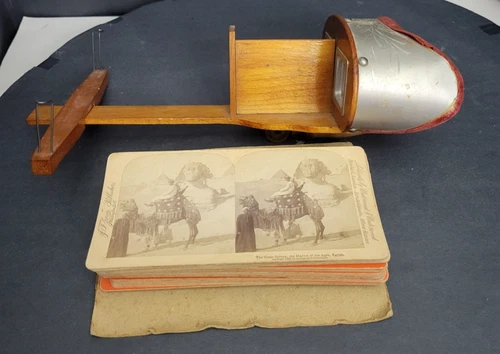 Vtg Wooden Stereoscope Viewer/30 Stereograph Card Religious & Travel   1800-1900
