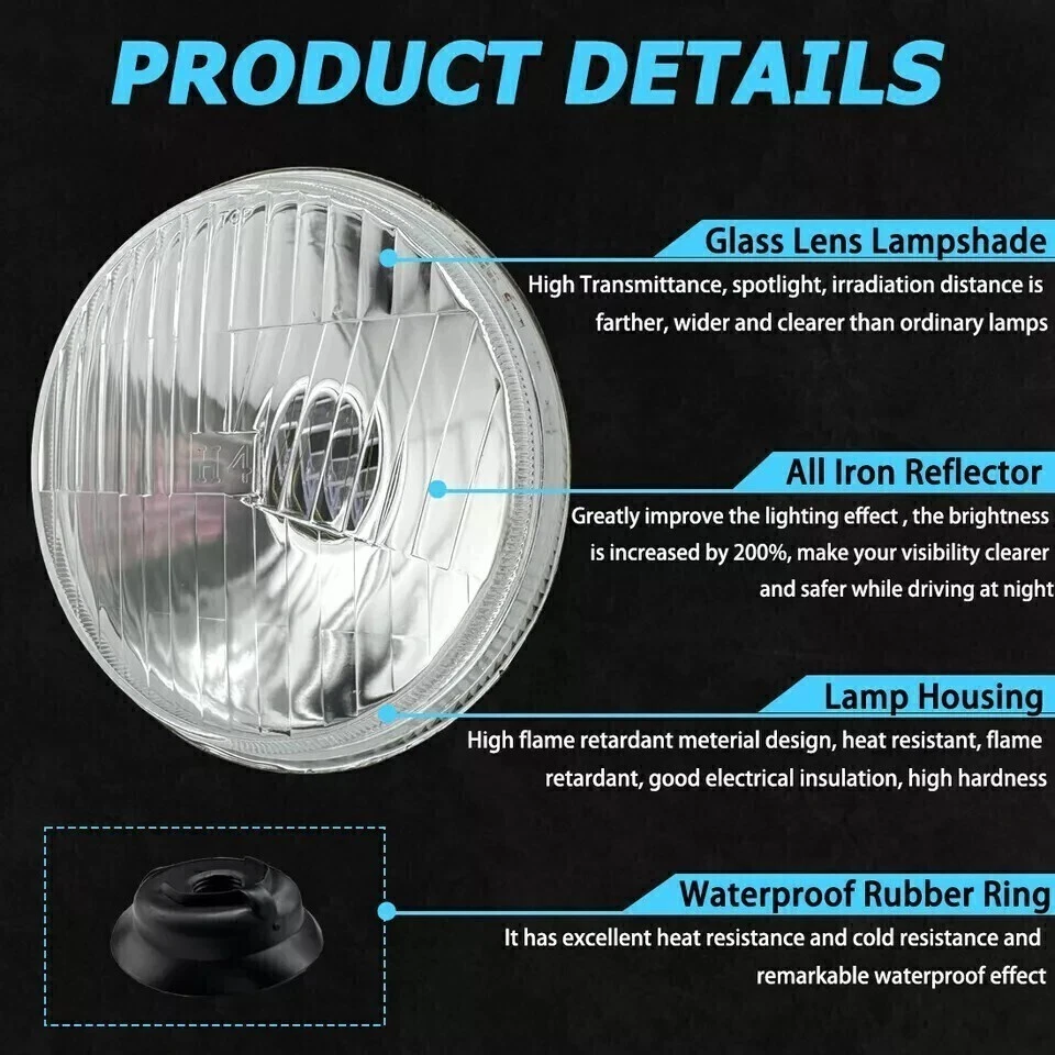 4Pcs 5.75" 5-3/4" LED Headlight Hi/Lo Beam H4 For 1961-1963 Ford Thunderbird Foto 4 de 4