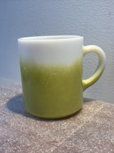 HAZEL ATLAS avocado green FADE MUG vintage MILK GLASS