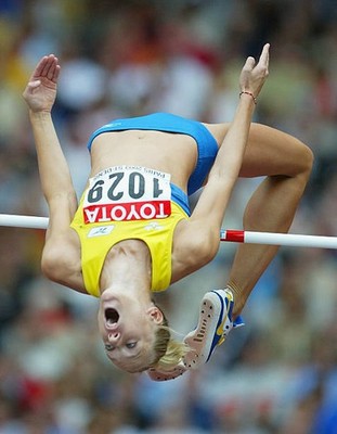 Kajsa Bergqvist of Sweden in action during women's high jump final- Old Photo