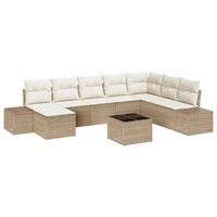 Gartensofa Set Poly Rattan Beige Mit Kissen 9 Teile Terrasse Balkon