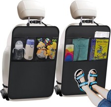 Kick Mats with Organizer - 2 Pack Backseat Protector Seat Covers for Black