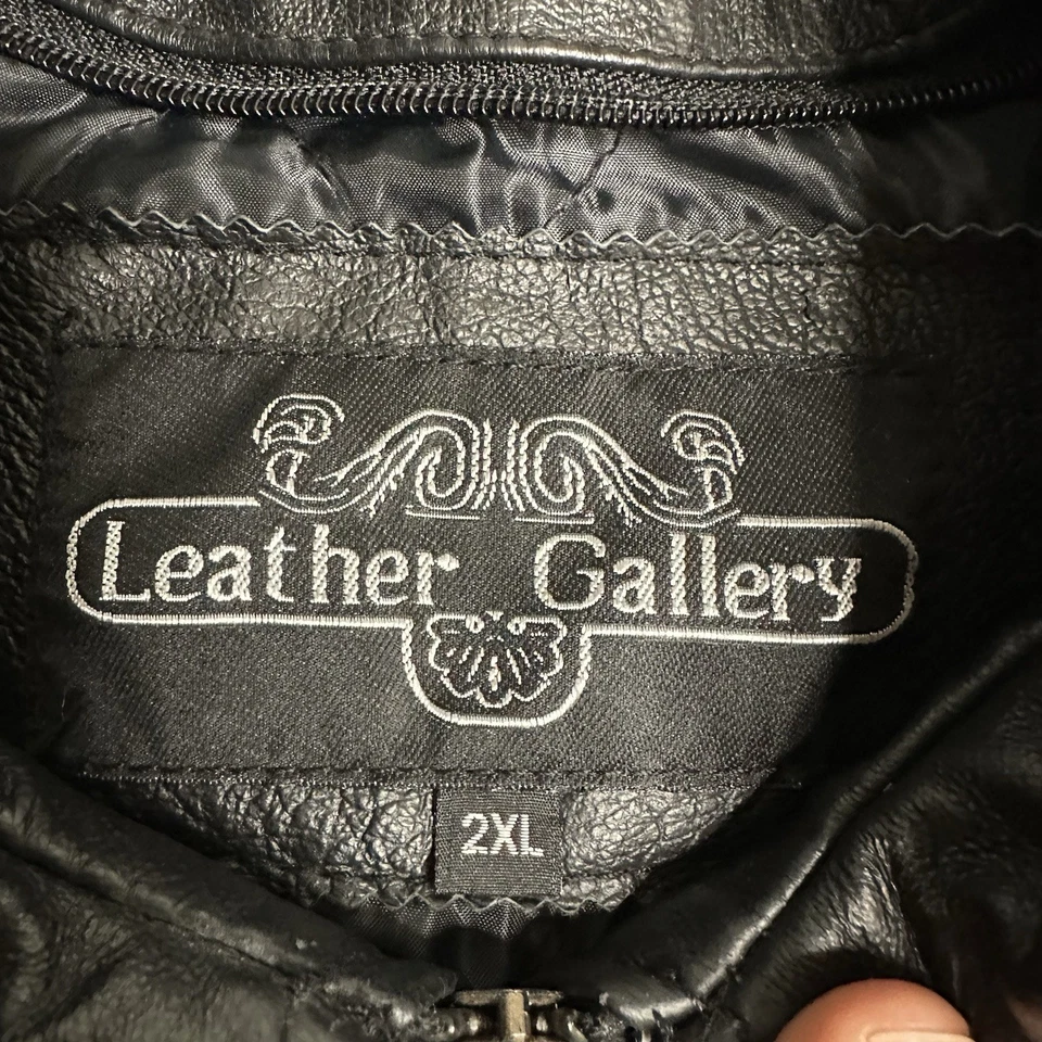 Chaqueta de cuero genuina negra Leather Gallery para hombre 2XL Y2K abrigo de moto con cremallera Foto 4 de 4