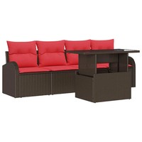 Gartensofa-Set Poly Rattan Braun 5-Teilig Mit Kissen
