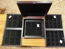 Wooden Coin 40 Cells Display Storage Box Case w/ Removable Trays Burgundy 11x10"