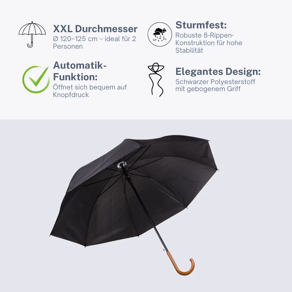 Regenschirm XXL Ø120cm Sturmfest Stockschirm Partnerschirm Automatik 8 Rippen - Bild 4 von 4