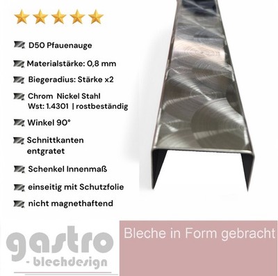 Edelstahl | U-Profil | D50 | kreisgeschliffen | 0,8mm stark | Einfassprofil |