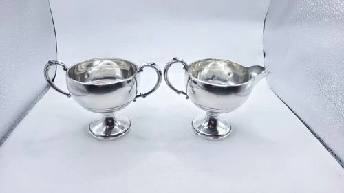 Vintage Lunt Sterling Silver Weighted .925  Creamer And Open Sugar-3 1/2"-228 Gm