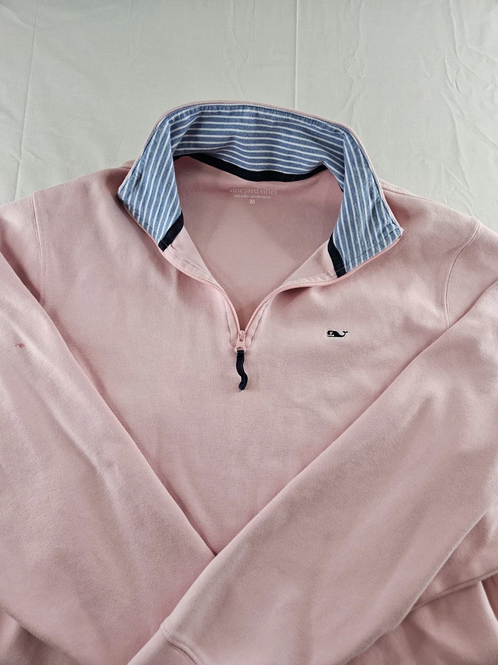 Jersey Vineyard Vines Para Hombre Talla Mediana Bebé Rosa 1/4 Cremallera Manga Larga M Foto 2 de 4