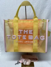 MARC JACOBS The Medium Mesh Tote Bag yellow 2way top handle/crossbody with card
