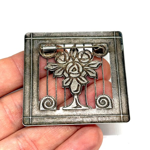 Antique Vtg 30s Czech? Austrian? ENAMEL SECESSIONIST BROOCH Silver Plate Deco - Picture 3 of 4