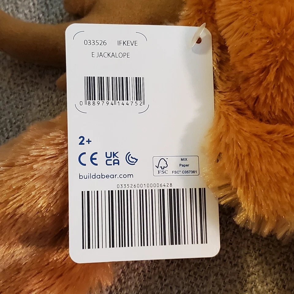 Build a Bear Workshop Jackalope Bunny with Antlers UNSTUFFED Cryptid Plush NEW - Image 4 of 4