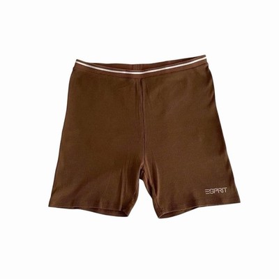 Esprit Women's Brown Ribbed Biker Shorts Stretch Elastic Waist Size L