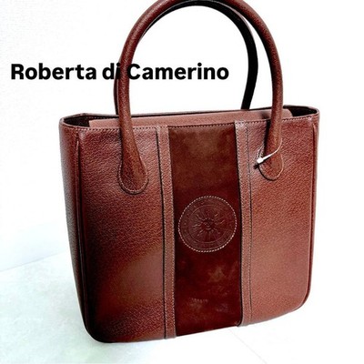 Roberta di Camerino Authentic Sun Motif Leather Handbag Brown Button Wide Gusset