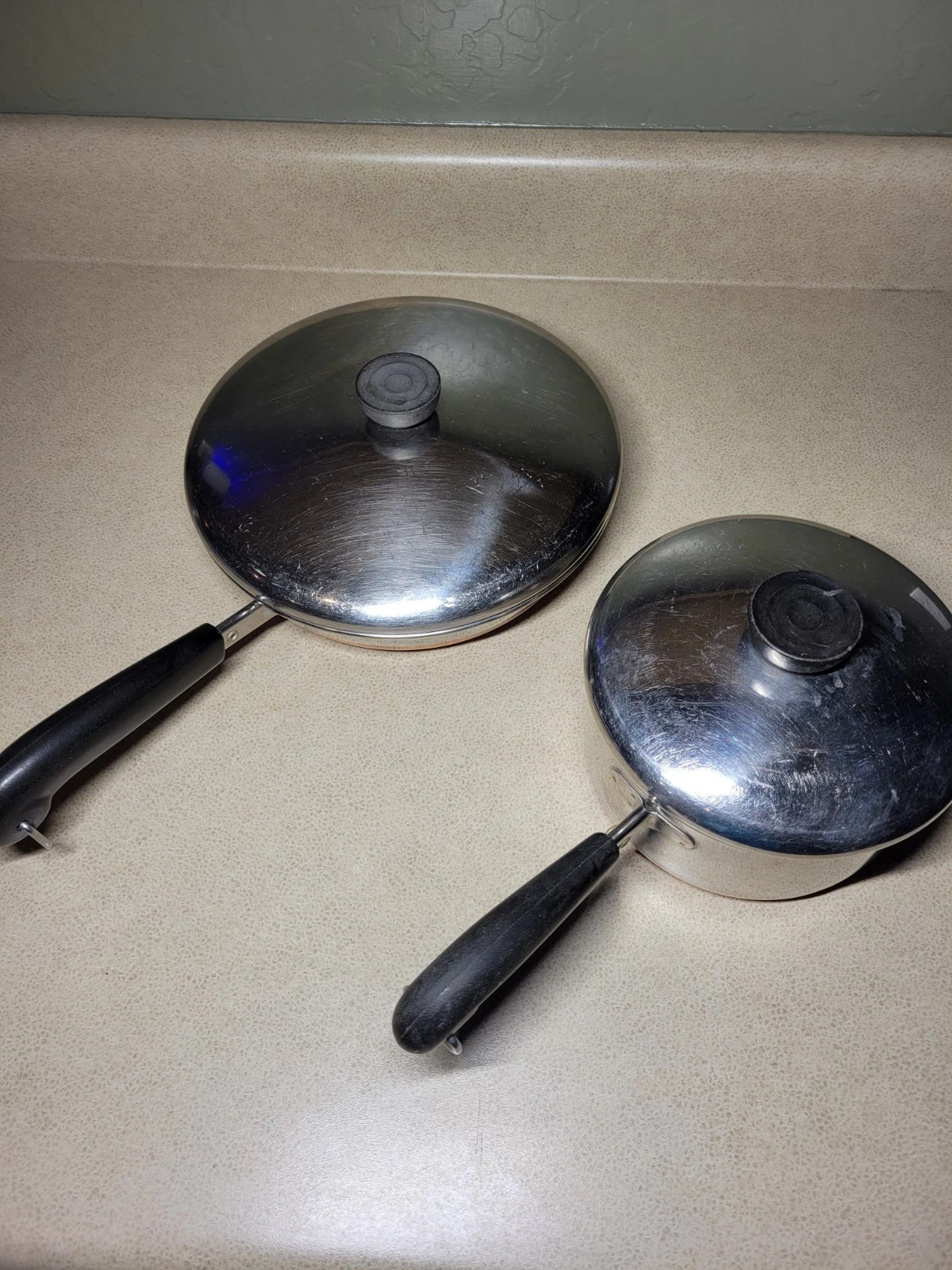 1801 Revere Ware Stainless Steel Copper Clad Bottom 9in Skillet And 2 Quart Pot