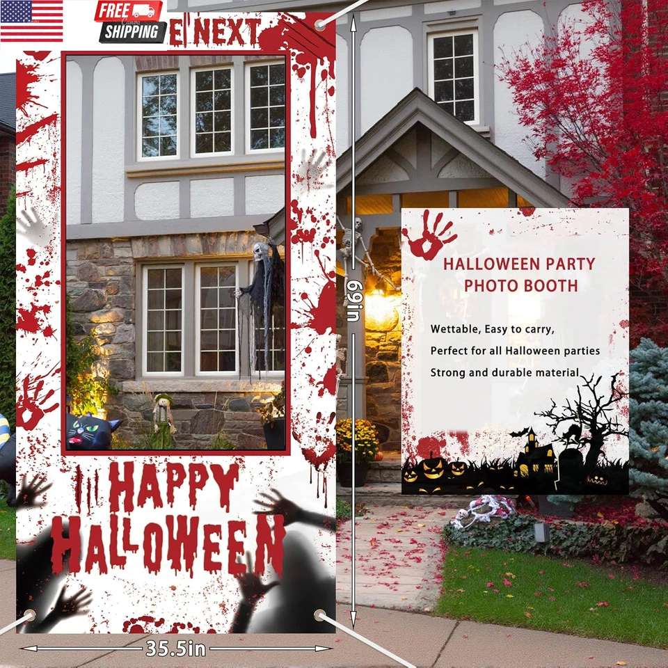 Decoración de fiesta de terror de Halloween cabina de fotos sangrienta utilería decoración de Halloween aterradora Foto 2 de 4