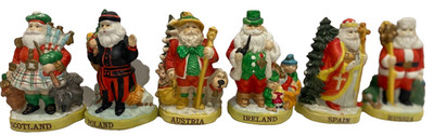 Santa Claus Ceramic Figurines- 6 Poland,Scotland,Austria, Russia, Spain, Ireland