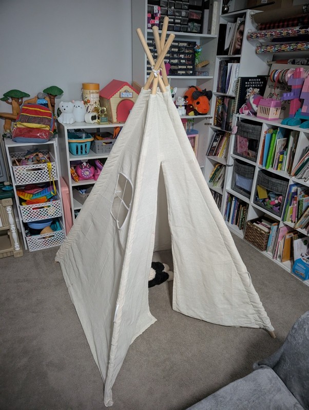 Tiny Land Kids Teepee Play Tent White Canvas with Wood Poles