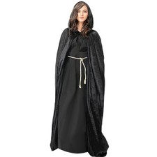 Halloween Hooded Cloak Velvet Cape, Adult Vampire Witch Wizard Robe, Party Cospl