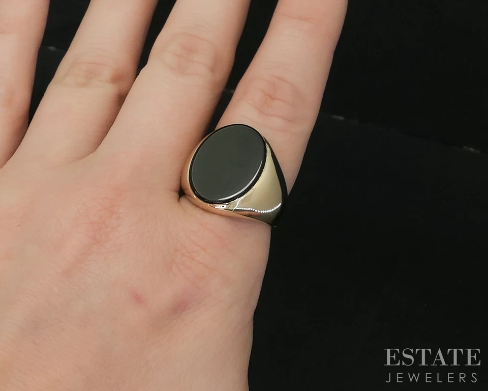 Anillo clásico de oro amarillo de 14k Tiffany & Co. de ónix negro para hombre 15,6 g i20476 Foto 3 de 4